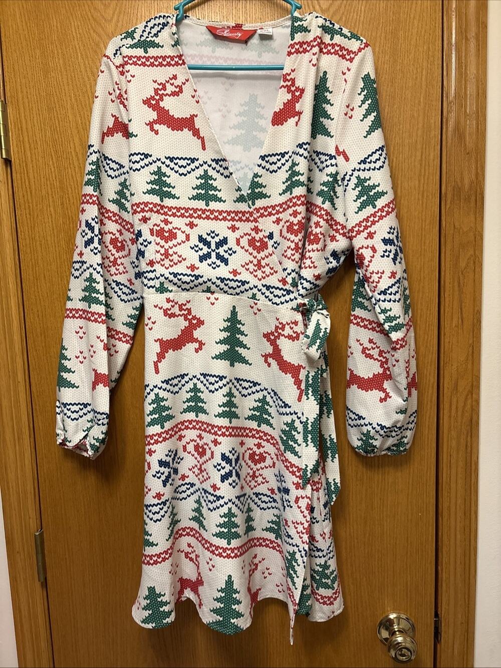 Shinesty Womens Christmas Wrap Dress Fair Isle White Christmas XXL